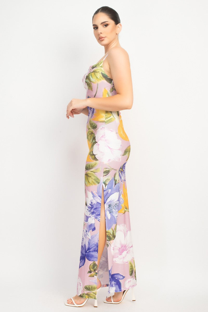Blush/Lavender Cowl Neck Slit Cami Maxi Dress