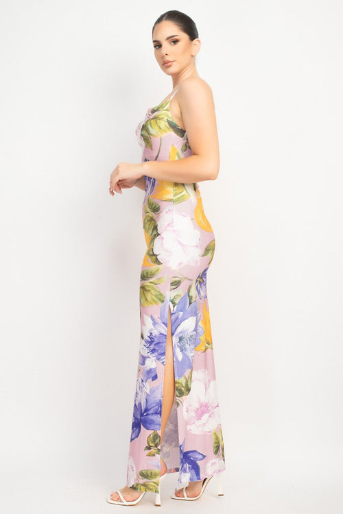 Blush/Lavender Cowl Neck Slit Cami Maxi Dress