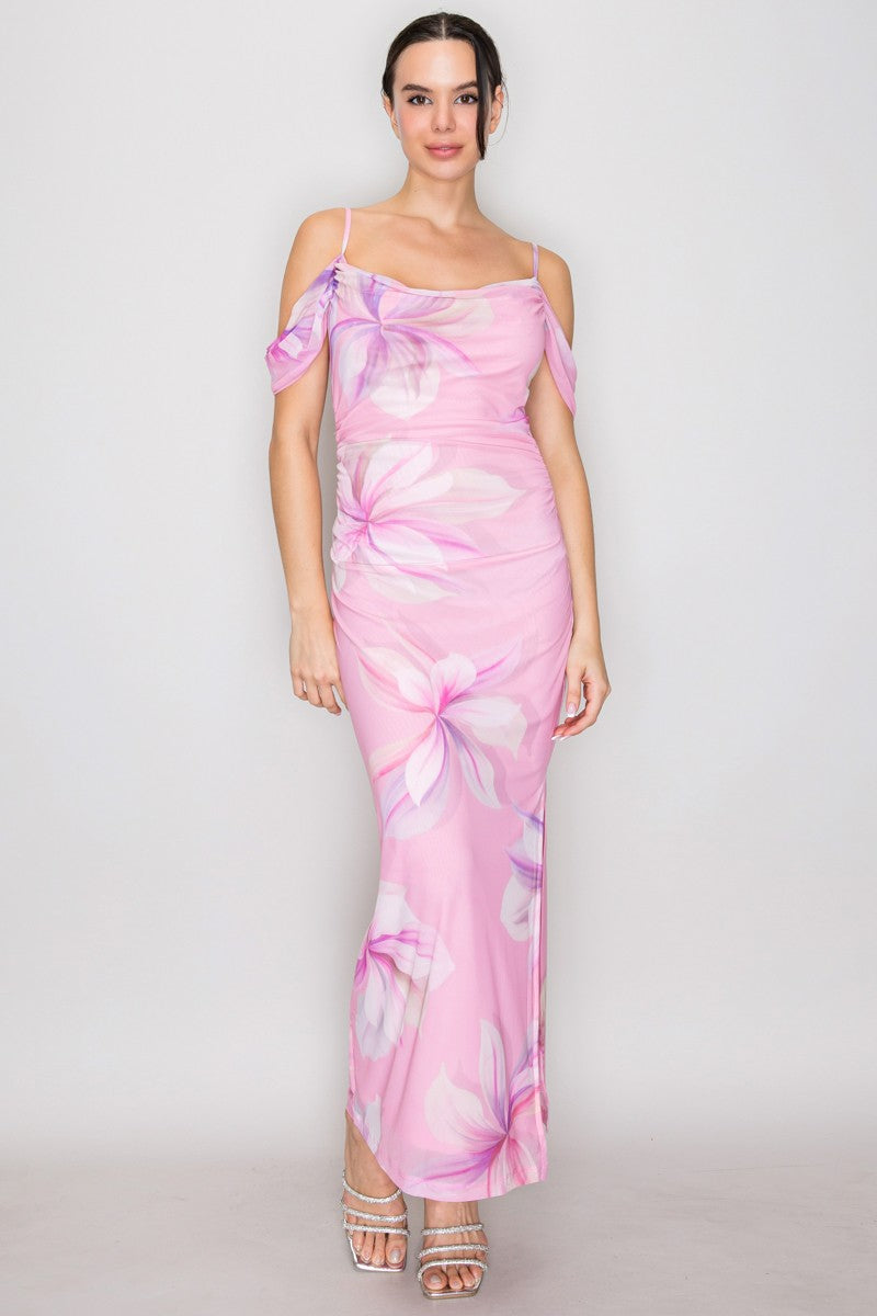 Off-shoulder Mesh Side Slit Dress