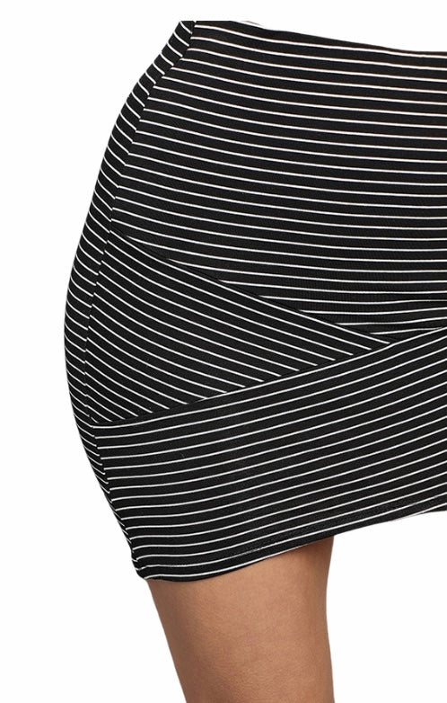 Front Cross Mini Skirt- Black/Soft White